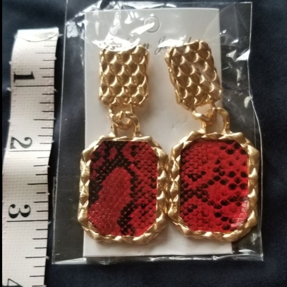Red and Gold Snakeskin Earrings - Picture 2 of 2